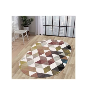 Dijidekor Halı Çok Renkli Cool K1270 Yıkanabilir Oval Kesme İnce Yolluk Kilim Salon Halısı Modeli (Çok Renkli-Multı)