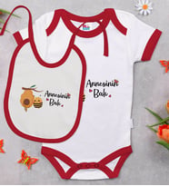 BK Kids Annesinin Balı Tasarımlı Kırmızı Bebek Body Zıbın ve Mama Önlüğü Hediye Seti-1