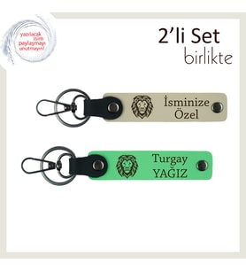 Kaplan Temalı Klasik Görünümlü Hediyelik, Kişisel Yazı Eklenebilir 2’li Set, Sütlü Kahve-F Yeşil