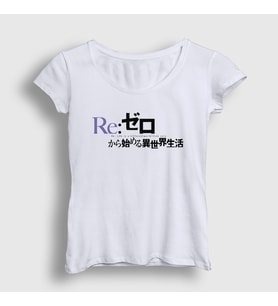 Presmono Kadın Beyaz Logo Anime Re Zero T-Shirt 543717tt (Beyaz)