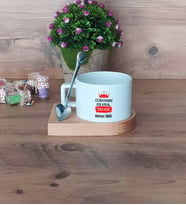 Dedeye Hediye Kupa Bardak Kısa Ahşap Altlıklı Kaşıklı Dedeye Babalar Günü Hediyesi