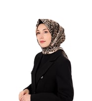 Bursa İpek Krem Zebra Leopar Desen Twill İpek Eşarp