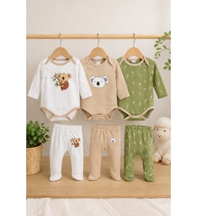 Bebek Koala Desenli 6'lı 3 Body 3 Patikli Alt Seti - Çok Renkli