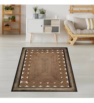 Jüt Hasır Kilim Görünümlü Dijital Baskılı Kaymaz Taban Yıkanabilir Modern Salon Halısı Antrasit (Yeşil)