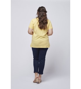 21305 Kısa Kollu Büyük Beden Lakost Kumaş T-Shirt Sarı