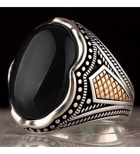 Oval Oniks Taşlı Gümüş Erkek Yüzük