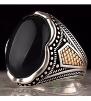 Oval Oniks Taşlı Gümüş Erkek Yüzük