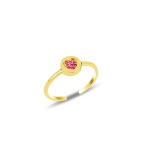 Gümüş altın yaldızlı fuşya taşlı kalp modeli ayarlamalı yüzük SGTL11910GOLD (Rose)