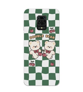 Xiaomi Redmi Note 9S - Redmi Note 9 PRO Uyumlu Double Bear Tasarımlı Şeffaf Telefon Kılıfı