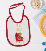BK Kids Kişiye Özel Kral Tasarımlı Kırmızı Bebek Mama Önlüğü-1