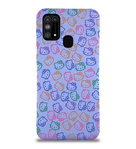 Samsung Galaxy M31 Uyumlu Lansman Kılıf Hello Kitty Tasarımlı İçi Kadife Kapak-Lila (Şeffaf)