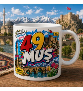 Muş Temalı Hediyelik Kupa Bardak - 49 Plaka Pop-Art Çizgi Roman Baskılı Özel Tasarım Kupa