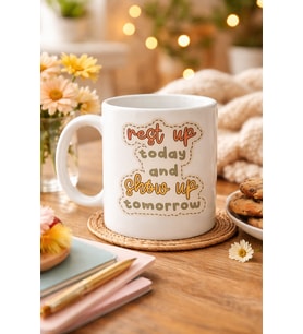 Northcity Motivasyon Porselen Kupa: “Rest Up Today, Show Up Tomorrow” Kahve & Çay Kadehi - Hediye Fikri