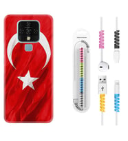 Tecno Camon 16 18P Pova 3 Pova Neo Kılıf Kablo Koruma Spiral Silikon Şanlı Türk Bayrağı 4 1401