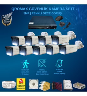 Qromax 9 Kamerali Set - Gece Renkli Gösteren Hareket Algilayan 5 Mp Sony Lensli 1080p Full Hd Güvenlik Kamerasi Seti 3404w
