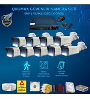 Qromax 9 Kamerali Set - Gece Renkli Gösteren Hareket Algilayan 5 Mp Sony Lensli 1080p Full Hd Güvenlik Kamerasi Seti 3404w