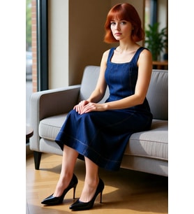 Kadın Askılı Kare Yaka Bodycon Kesim Midi Denim Elbise İlkbahar Sonbahar Günlük Şıklık Kaliteli