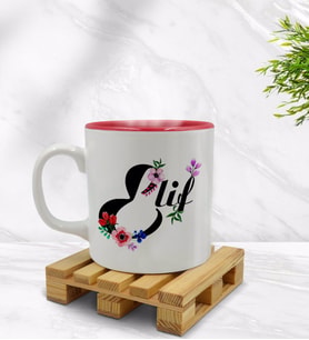 BK Gift Kişiye Özel Harfli İçi Kırmızı Renkli Kupa Bardak Model 3