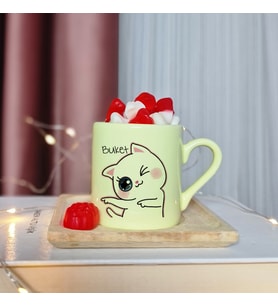 Kedi Tasarımlı Kişiye Özel Sarı Türk Kahvesi Fincanı