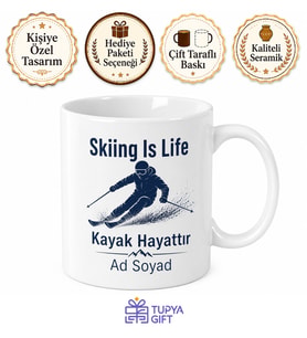 Skiing Is Life Baskılı Kayak Hayattır İngilizce Kupa Bardak Hediye