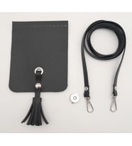 Angel Çanta Aksesuar Siyah Suni Deri Püskül Kapaklı Cep Telefonu Mini Bag Çanta Seti Gümüş Metal