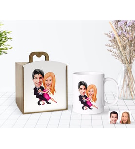 BK Gift Kişiye Özel Ahşap Kutuda Sevgililer Karikatürlü Beyaz Kupa Bardak-13