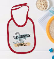 BK Kids Aful Vermenuz Bittiyse Tasarımlı Kırmızı Bebek Mama Önlüğü-1