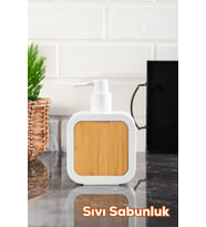 Porsima 3148 Banyo ve Mutfak Sıvı Sabunluk 400ML Beyaz-Ahşap