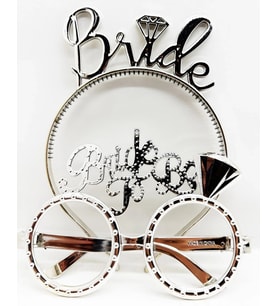 Bride Yazılı Taç ve Bride To Be Yazılı Gözlük Seti Gümüş Renk (5047)