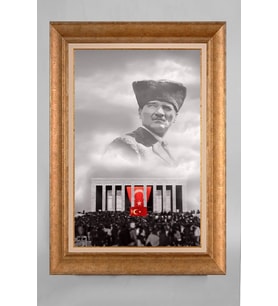 Altın Varaklı Paspartulu Çerçeveli Atatürk Tablo sd413
