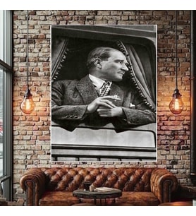 ATATÜRK SİYAH BEYAZ KANVAS TABLO EV DUVAR SALON OFİS DÜKKAN İŞ YERİ HEDİYELİK DEKARASYON SÜSÜ (Çok Renkli)