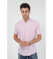 Erkek Hakim Yaka Yarım Patlı Ekoseli Kısa Kollu Slim Fit Gömlek 21Y-4300602-01 Pembe