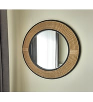Dfn Wood Siyah Çerçeveli Jut Halatlı Yuvarlak Dekoratif Duvar Salon Banyo Aynası