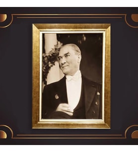 Altın Varaklı Çerçeveli Paspartulu Atatürk Tablo TR0812 (Gold)