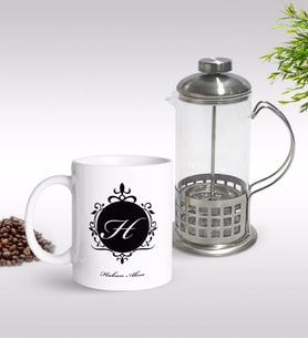 BK Gift Kişiye Özel Baş Harf İsim Tasarımlı Kupa & French Press Seti-9 (Model 1)