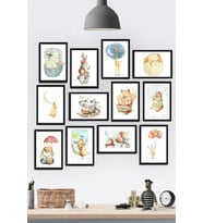 12 Parça Çerçeve Görünümlü Çocuk Ve Bebek Odası Hayvan Dostlar Mdf Tablo Seti (80x80 Cm)
