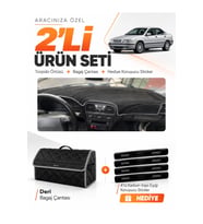 VOLVO S40 (1996-2002) Uyumlu Torpido Örtüsü + Deri Bagaj Çantası + Sticker Seti - Siyah Gri