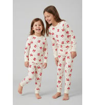 Ekru Renk Kırmızı Fiyonk Baskılı Kız Çocuk Pijama Takımı