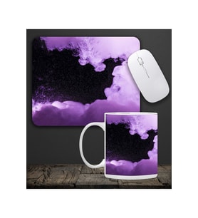 Baskılı Kupa & Mor Ve Siyah Renk Galaksi Temalı Mouse Pad 23x19cm Fare Altlığı Kaydırmaz Taban De596