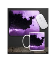 Baskılı Kupa & Mor Ve Siyah Renk Galaksi Temalı Mouse Pad 23x19cm Fare Altlığı Kaydırmaz Taban De596
