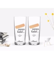 BK Gift Kişiye Özel Renkli Baskılı Yaraya Kadar Tasarımlı İkili Rakı Bardağı Seti-1 (Beyaz)