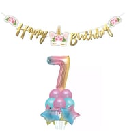 Çiçekli Unicorn 7 Yaş Gökkuşağı Balon Set