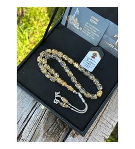 ALTINLI TESBİH-HARF KOMBİNLİ- ALTIN PARÇACIKLI - GOLDEN ROSARY-DIŞINA İSİM YAZILABİLİR KARE KUTULU