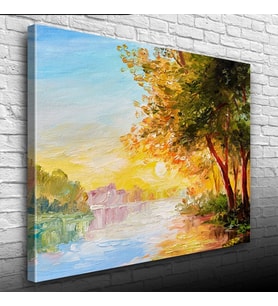 Nehirde Gün Doğumu Yağlıboya Kanvas Tablo 50 x 70