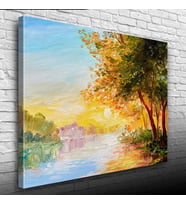 Nehirde Gün Doğumu Yağlıboya Kanvas Tablo 50 x 70