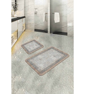 Bej Modern Klasik Banyo Halısı Klozet 2'li Paspas Seti BS285