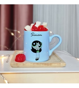 Power Puff Girls Tasarımlı Kişiye Özel Mavi Türk Kahvesi Fincan
