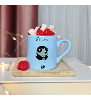 Power Puff Girls Tasarımlı Kişiye Özel Mavi Türk Kahvesi Fincan