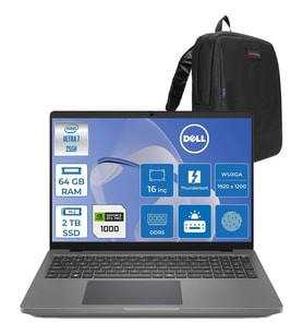Dell Promax 16 MC16250 Intel Core Ultra 7 255H 64GB 2tb SSD 8GB/RTXPRO1000 Blackwell 16" Wuxga IPS 300NITS 60Hz Wi-Fi7 Freedos Taşınabilir Iş Istasyonu APROMAX1604F23 + Zettaçanta