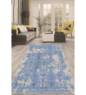Dijital Kaymaz Taban Yıkanabilir Modern Renkli Salon Halısı Mutfak Halısı Yolluk ND-HT-991 (Mavi)